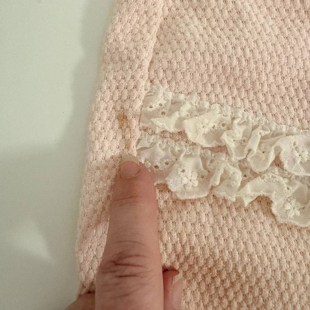 Vintage Carter's Pink Baby Romper Lace Ruffles Rosette 9 months